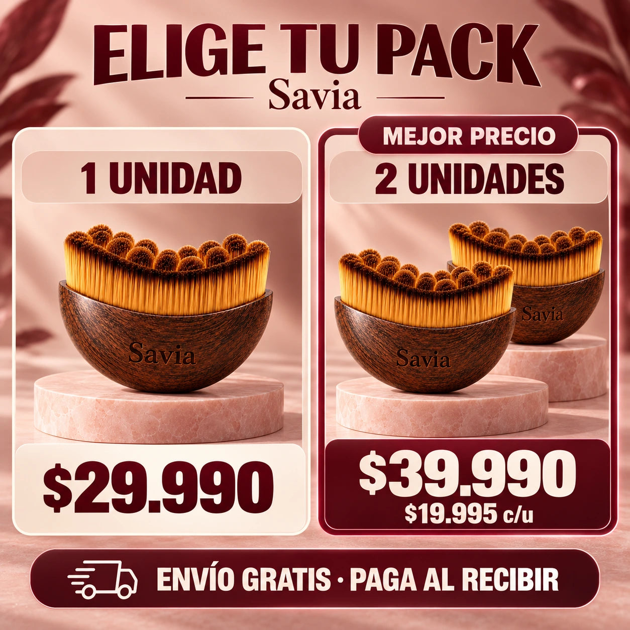 Packs Savia: 1 unidad por $29.990 o 2 unidades por $39.990. Envío gratis y pago al recibir.